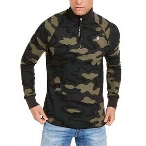 G Star Raw Mens Jirgi Quarter-Zip Green Black Camo Shirt Size Small